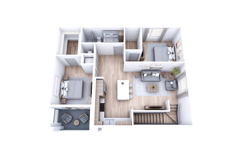 Floor plan for 2 beds, 1 bath, 962 sqft
